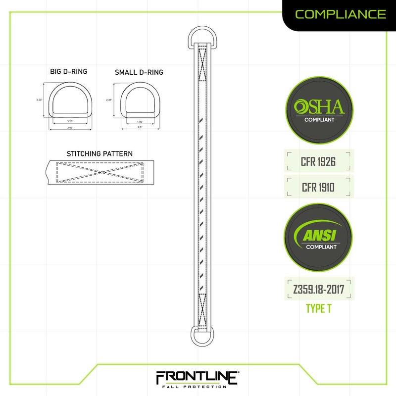 FRONTLINE FALL PROTECTION Frontline MPS06 Premium Cross Arm Strap with Reinforced Webbing 6 ' | Beam Anchorage Straps | D-Ring at Both Ends | ANSI & OSHA Compliant | High-Tenacity Polyester Webbing and Alloy Steel D-Ring - Image 5